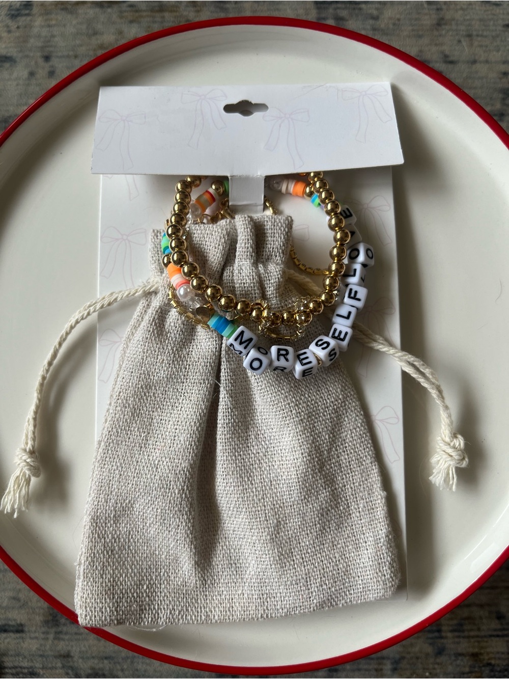 Beaded Phrase Bracelet Set - White Letter Beads with Gold & Aqua Accents $20/set - Picture 2 of 4